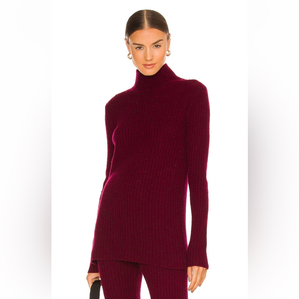 Revolve SOMETHING NAVY Ribbed Turtleneck Sweater - Burgundy - S